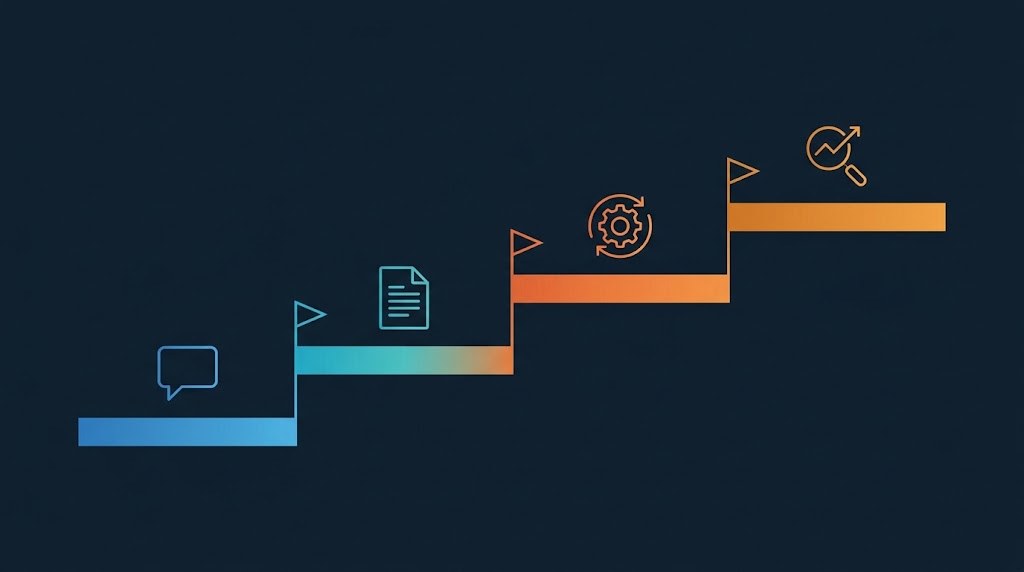 Escalera de cuatro fases del aprendizaje del trading con la tercera claramente mas larga